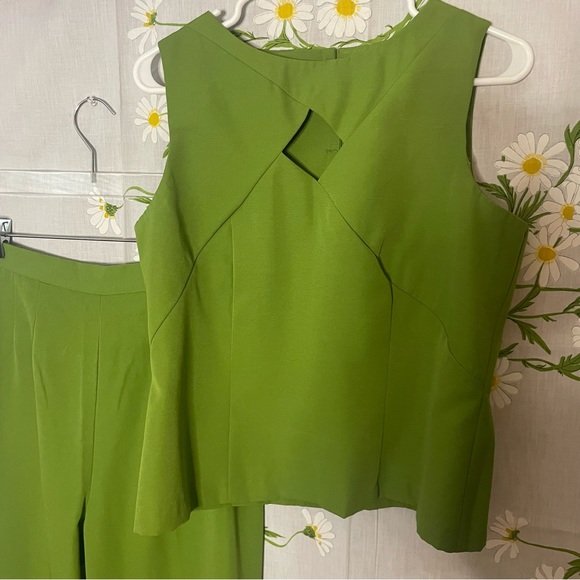 Vintage Giorgio Fiorlini chartreuse green abstract tailored ladies pant suit set - Picture 7 of 11